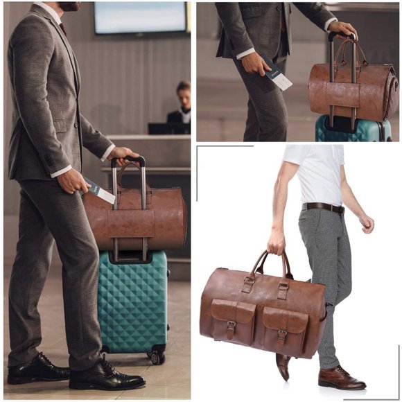 Carry On Garment Bag for Travel - Large Leather Duffel Bag with Shoe Compartment - Picture 4 of 6
